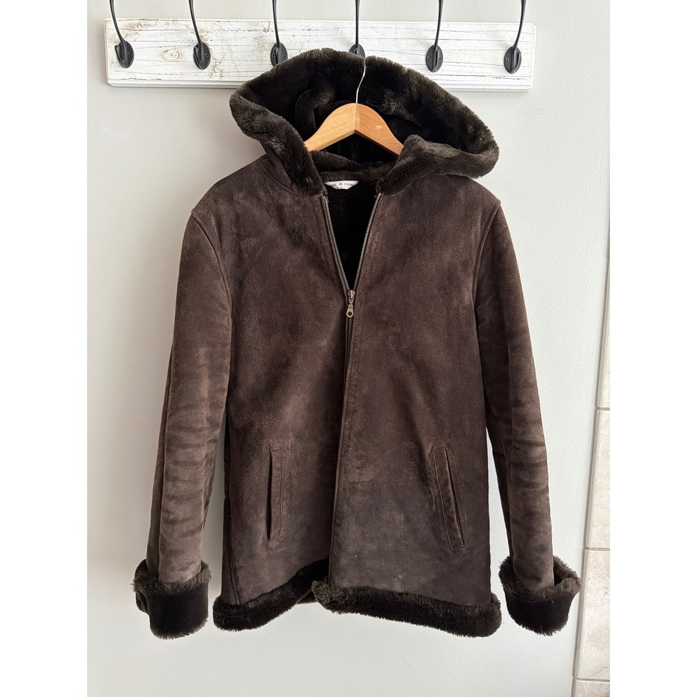 Vintage Marvin Richard's Brown Penny Lane Suede Leather Jacket Hooded Size Small